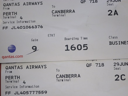 パース　キャンベラ　搭乗券